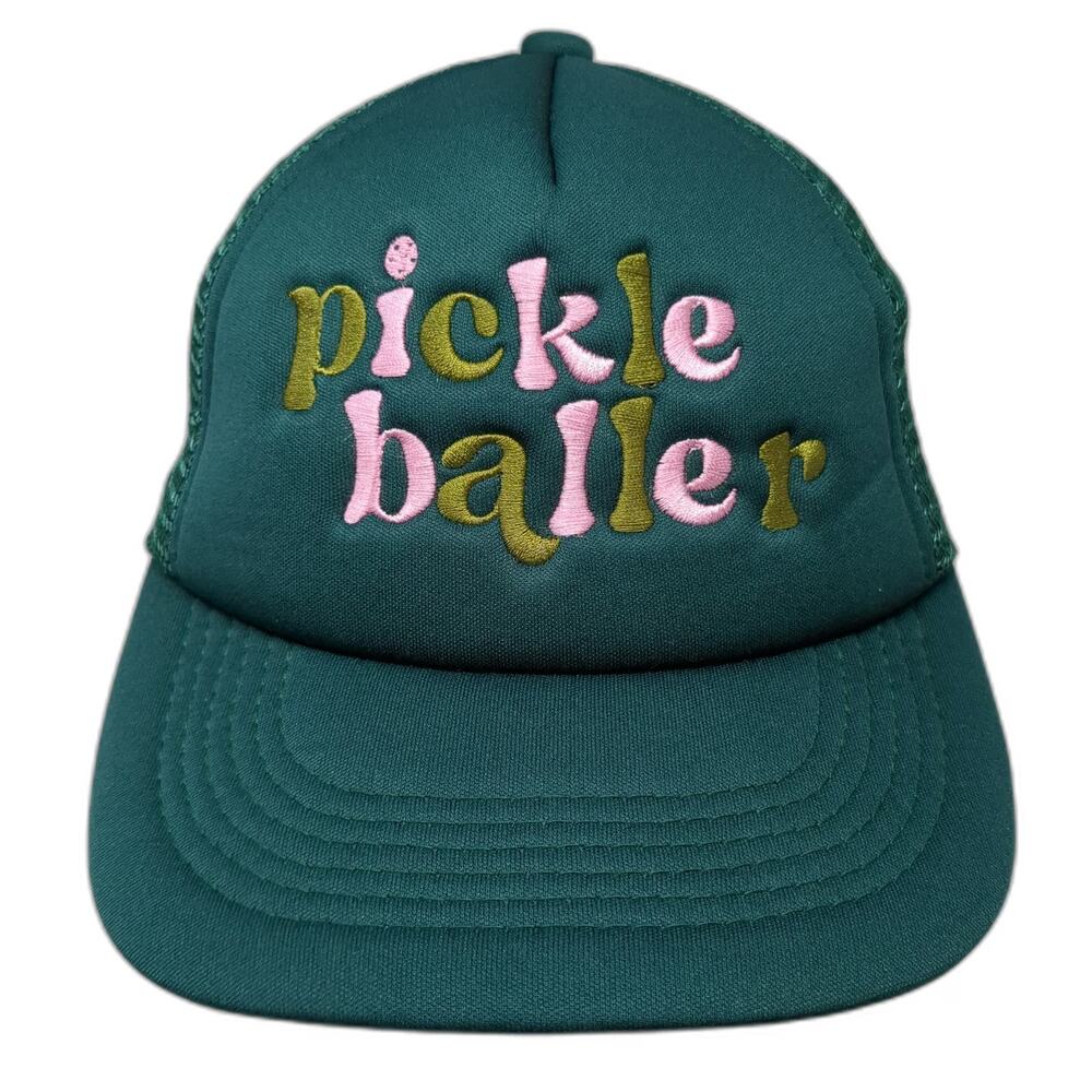 The Darling Effect Pickle Baller Trucker Hat Green One Size Mesh Snapback Retro